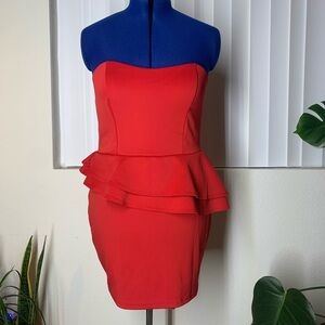 Red Mini Peplum Strapless heart shaped neckline Dress